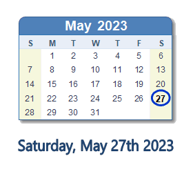 27 May 2023 calendar
