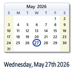 27 May 2026 calendar