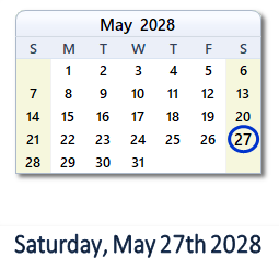 May 27, 2028 calendar