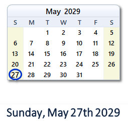 May 27, 2029 calendar