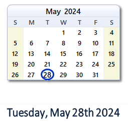 28 May 2024 calendar
