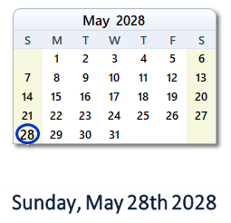May 28, 2028 calendar