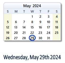 29 May 2024 calendar