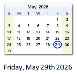May 29, 2026 calendar