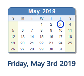May 3, 2019 calendar