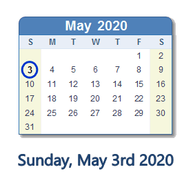 May 3, 2020 calendar