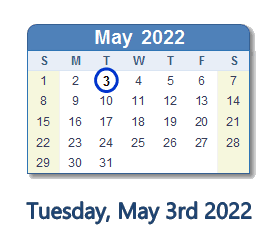May 3, 2022 calendar