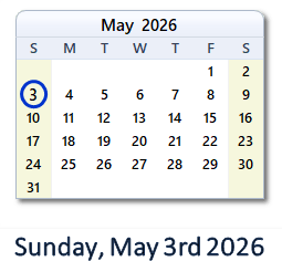 3 May 2026 calendar