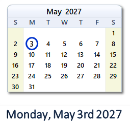 May 3, 2027 calendar