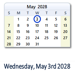 May 3, 2028 calendar