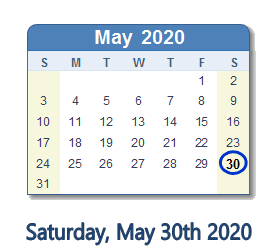 May 30, 2020 calendar