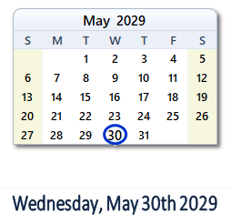 May 30, 2029 calendar