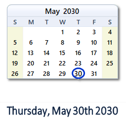 May 30, 2030 calendar