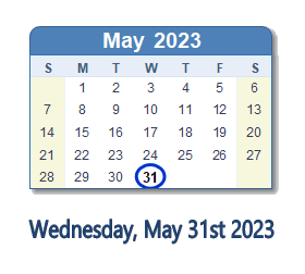 May 31, 2023 calendar