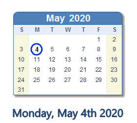 May 4, 2020 calendar