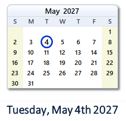 4 May 2027 calendar