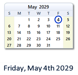 May 4, 2029 calendar
