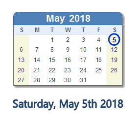 Image result for saturday 5th may 2018 calendar
