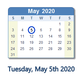 May 5, 2020 calendar