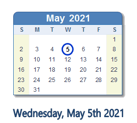 May 5, 2021 calendar