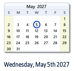 May 5, 2027 calendar
