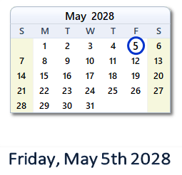 May 5, 2028 calendar