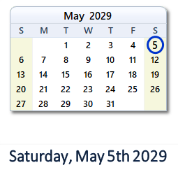 May 5, 2029 calendar