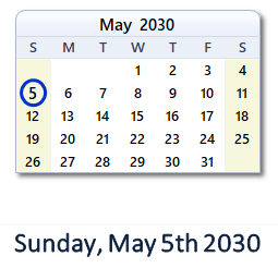 May 5, 2030 calendar