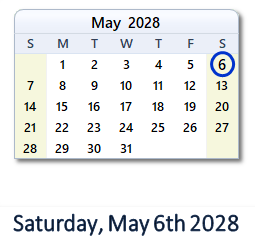 May 6, 2028 calendar