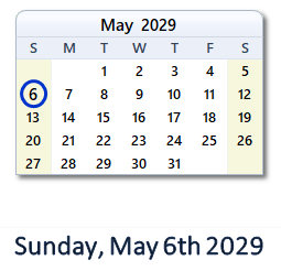 May 6, 2029 calendar