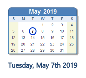May 7, 2019 calendar