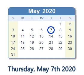 May 7, 2020 calendar