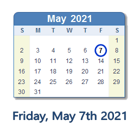 May 7, 2021 calendar