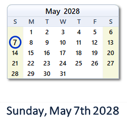 May 7, 2028 calendar