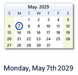 May 7, 2029 calendar