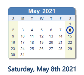 8 May 2021 calendar
