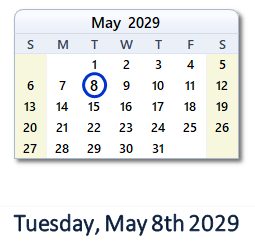 May 8, 2029 calendar