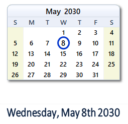 May 8, 2030 calendar