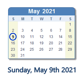 May 9, 2021 calendar