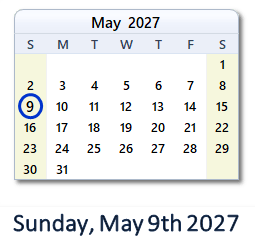 May 9, 2027 calendar
