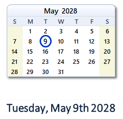 May 9, 2028 calendar