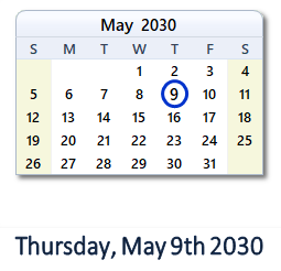 May 9, 2030 calendar
