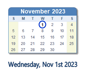 November 1, 2023 calendar