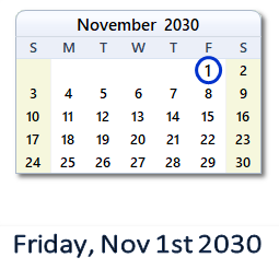 November 1, 2030 calendar