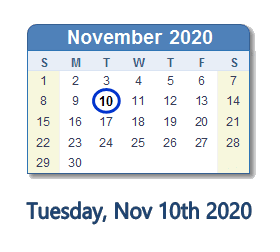 November 10, 2020 calendar