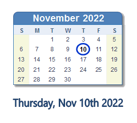 November 10, 2022 calendar