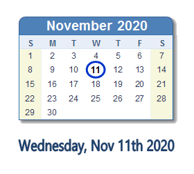 November 11, 2020 calendar