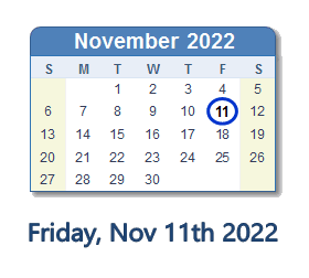 November 11, 2022 calendar