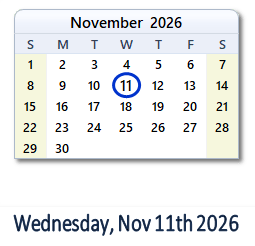 November 11, 2026 calendar