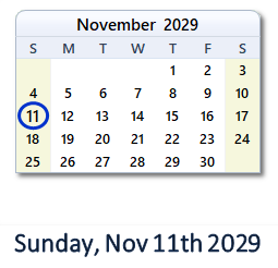 November 11, 2029 calendar
